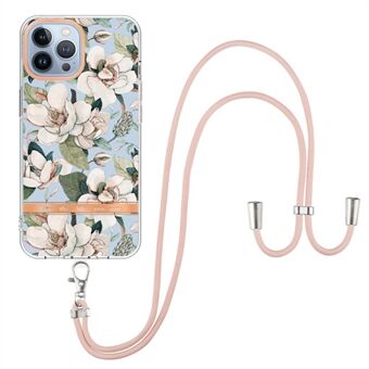 YB IMD-11-serien för iPhone 14 Pro  Anti-slitage Blommönster Snyggt galvaniserat telefonfodral IMD TPU-fodral med snodd