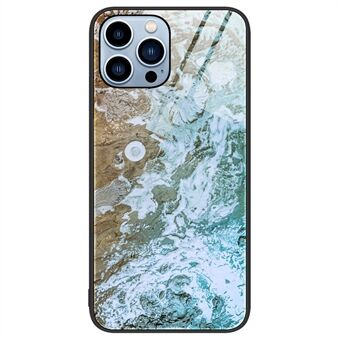 För iPhone 14 Pro  Slitstarkt telefonfodral Härdat glas + PC + TPU Stilrent skal i marmormönster