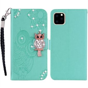 För iPhone 14 Pro s PU-läder Owl Flower Plånboksfodral Stand Rhinestone Decor Telefonskydd