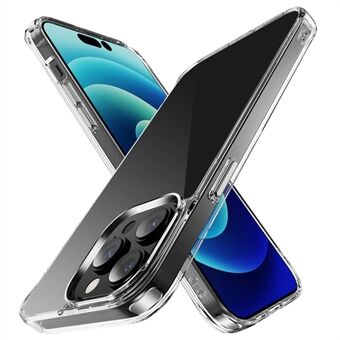 För iPhone 14 Pro  Transparent TPU + PC Fallsäkert telefonfodral med metallgalvaniseringsknapp