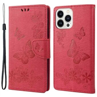 Mobilfodral Baksida för iPhone 14 Pro , Big fjärilar Blommönster Stand Plånbok Flip Magnetisk telefonfodral