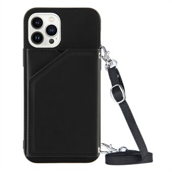YB-1 Series Skin-touch telefonfodral för iPhone 14 Pro , korthållare Kickstand Läderbelagt TPU-fodral med axelrem