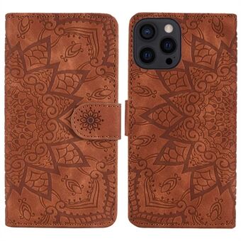 För iPhone 14 Pro  Imprint Flower Phone Flip Cover Plånboksdesign Calf Texture Läderfodral med Stand