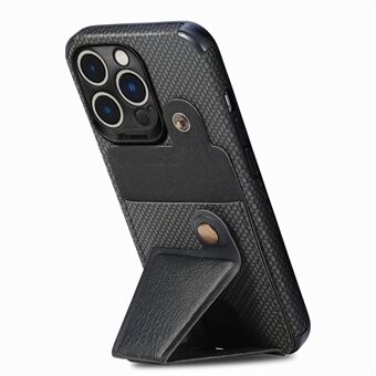 Stötsäkert telefonfodral för iPhone 14 Pro , K-formad Kickstand Carbon Fiber Texture Telefonskydd Korthållare Inbyggd magnetisk metallplåt