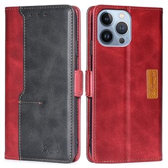 För iPhone 14 Pro  PU Läder Folio Flip Cover Kontrastfärg Stand Magnetisk plånbok Telefonfodral