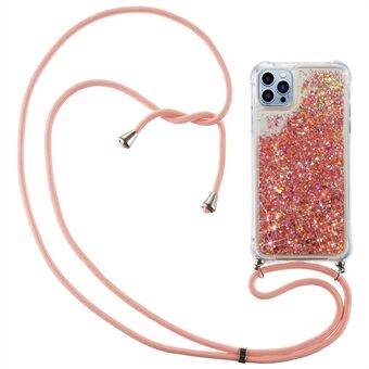 För iPhone 14 Pro  Bling Glitter Liquid Case Flytande Quicksand Stötsäkert Mjukt TPU-telefonfodral med lång snodd