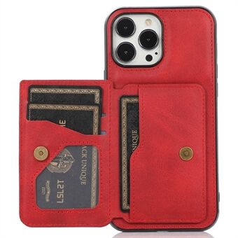 För iPhone 14 Pro  Kickstand Korthållare Design Telefonskydd PU Läder + TPU Anti-fall fodral med magnetisk bilmonterad metallplåt