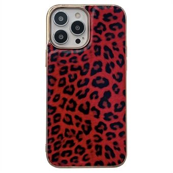 För iPhone 14 Pro  Läderbelagd TPU-fodral Galvaniserad Leopardmönster Anti-droppskydd Telefonskydd