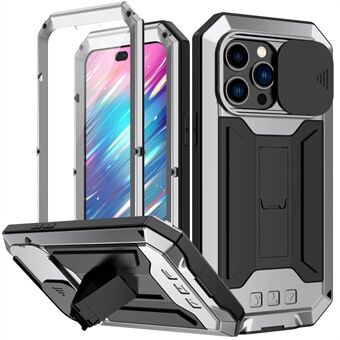 R-JUST för iPhone 14 Pro s kamerafodral Silikon + Metall + Skärmskydd i härdat glas Telefonfodral Kickstand Design Vattentätt anti-droppskydd