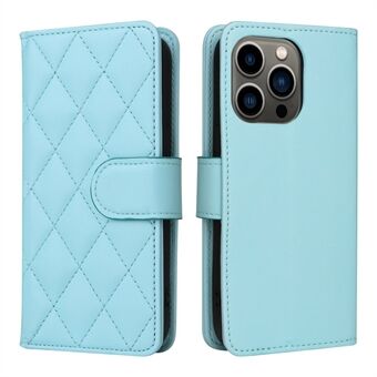 För iPhone 14 Pro s telefonväska med flip-plånbok Rhombus Stand -läder Mobiltelefonstativfodral