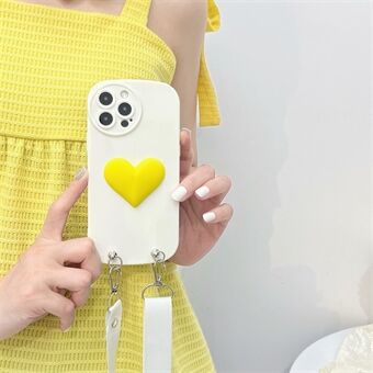 JSM för iPhone 14 Pro 3D Hjärtform Dekor Anti-dropp Mjuk TPU Fodral Telefonskydd med axelrem