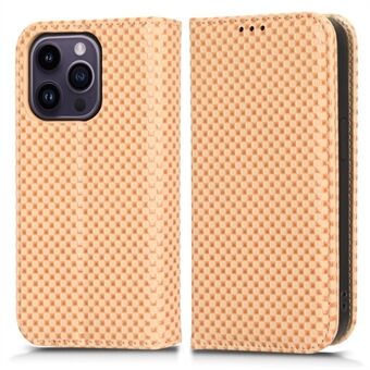För iPhone 14 Pro Grid Texture PU Läderfodral Magnetisk Stand Folio Flip Mobiltelefon plånboksfodral