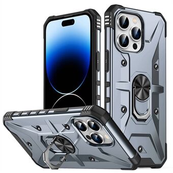 För iPhone 14 Pro Military Grade Ring Bilfäste Kickstand Fodral Hybrid Hård PC Mjuk TPU Stötsäker skyddsöverdrag