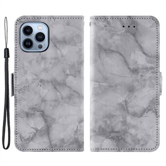 För iPhone 14 Pro Marble Pattern Stand Shell, dubbla magnetlås PU Läder Bokstil Flip plånboksfodral - Grå
