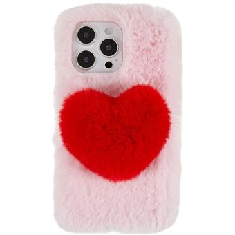För iPhone 14 Pro Cute Love Heart Design Fluffy Plysch TPU Skyddsfodral Flexibelt bakstycke för mobiltelefon