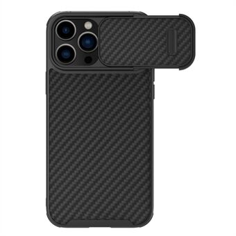 NILLKIN för iPhone 14 Pro Carbon Fiber Magnetic PC + TPU-fodral Skjutkameraskydd Telefonskydd Kompatibel med MagSafe