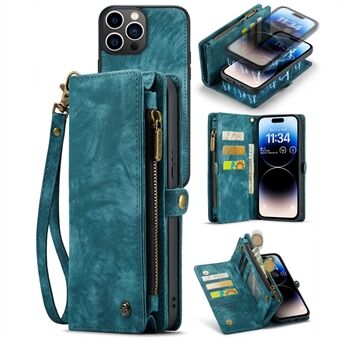 CASEME 008-serien för iPhone 14 Pro Multifunktionell PU-läder flip-fodral Avtagbart plånboksfodral med magnetisk dragkedja med Stand