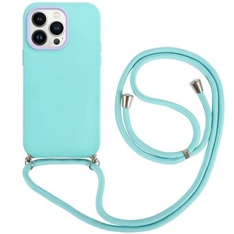 För iPhone 14 Pro 3-i-1 PC-ram + Ring + TPU-bakfodral Mobiltelefon Anti-droppskydd med lång halsband