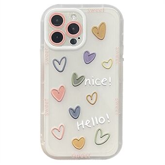 Jelly Flexible TPU Phone Shell Case för iPhone 14 Pro, Lovely Heart Mönster Anti-fingerprint Clear Mobile Phone Cover
