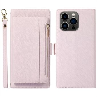 2 i 1 magnetiskt telefonfodral för iPhone 14 Pro, plånbok med dragkedja Litchi texturerat PU-läderskal med Stand Dropsäkert telefonfodral