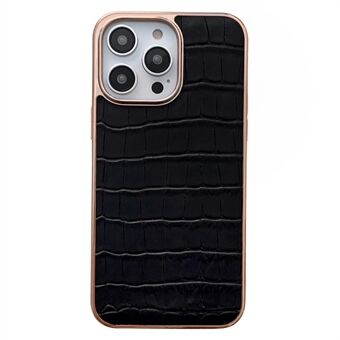 Crocodile Texture Phone Cover för iPhone 14 Pro, äkta läderbelagd TPU Fallsäkert fodral Nano galvanisering Telefonbaksida