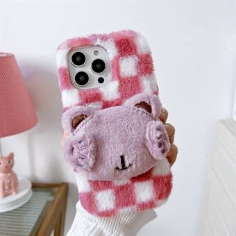 För iPhone 14 Pro Plysch Bear Doll Decor Anti Scratch TPU telefonskal fluffigt mjukt vintertelefon skyddsfodral