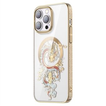 KINGXBAR Myth Series Magnetic Clear Case för iPhone 14 Pro Kompatibel med MagSafe, gult resistent PC Laser Carving Elektropläterat telefonskal