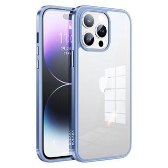 SULADA Minrui-serien för iPhone 14 Pro bakfodral, galvanisering metallram, hög transparens TPU+telefonskal i härdat glas