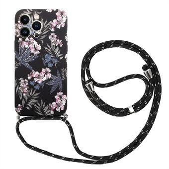 IMD TPU-fodral för utskrift av blommönster för iPhone 14 Pro, droppsäkert mobilfodral med snodd