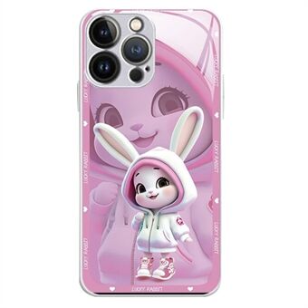 Söt telefonfodral med kaninmönster för iPhone 14 Pro, Dammtätt härdat glas+TPU Stötsäkert mobiltelefonskal