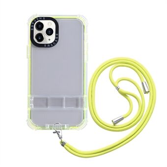Hidden Kickstand Phone Case för iPhone 14 Pro, TPU Ram Transparent PC Bakre skal med rem