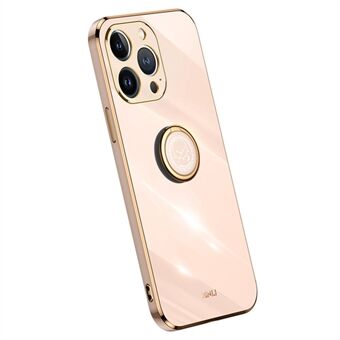 XINLI Ring Kickstand telefonfodral för iPhone 14 Pro, galvanisering Golden Edge TPU Anti-dropp mobiltelefonfodral