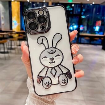 För iPhone 14 Pro Cartoon Rabbit Mjukt TPU-fodral Klart galvanisering Anti- Scratch telefonfodral med linsfilm