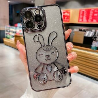 För iPhone 14 Pro Cartoon Rabbit Glitter TPU bakskal Galvanisering Anti-dropp telefonfodral med linsfilm