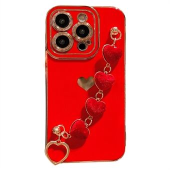 För iPhone 14 Pro telefonfodral Elektroplering TPU-telefonfodral med plysch Love-hjärtband