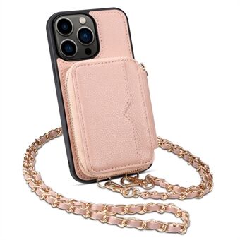 För iPhone 14 Pro Dammtätt telefonskal Kickstand Korthållare Plånbok PU Läder+TPU telefonfodral med rem
