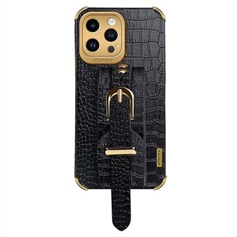 För iPhone 14 Pro Crocodile Texture 6D Galvaniserad Armbandsfodral PU Läder + TPU Anti-dropp telefonskal