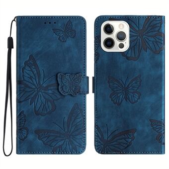 Stand plånboksfodral för iPhone 14 Pro PU-läderfjärilspräglat telefonfodral med hudkontakt
