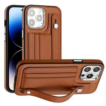 YB Leather Coating Series-5 Kickstand-fodral för iPhone 14 Pro Läderbelagd TPU-telefonskal med kortplatser