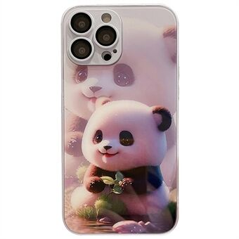För iPhone 14 Pro Stötsäker Panda Mönstertryck Härdat glas+TPU telefonfodral med linsfilm