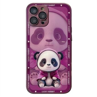 För iPhone 14 Pro härdat glas bakstycke Shadow Panda Pattern TPU Ram Telefonfodral med linsfilm