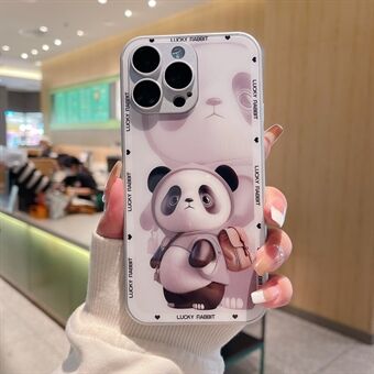 För iPhone 14 Pro Metal Paint Design Panda Decor Telefonfodral Hårt glas+TPU telefonskal