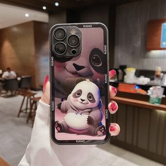 För iPhone 14 Pro Pandamönster härdat glas+TPU-fodral Anti-dropp telefonskydd med linsskydd