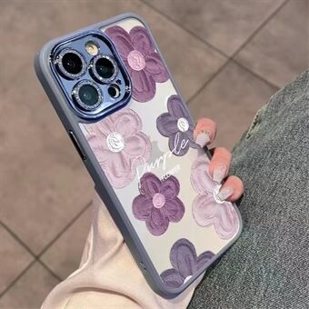 Bakskal med linsfilm för iPhone 14 Pro , Glitter Kameraring Ring Blommor Telefonfodral TPU-skal