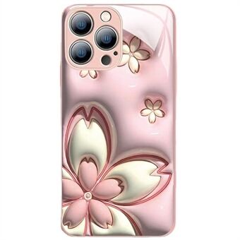 För iPhone 14 Pro Stötsäkert telefonfodral Cherry Blossom Mönster TPU+Härdat glas bakstycke