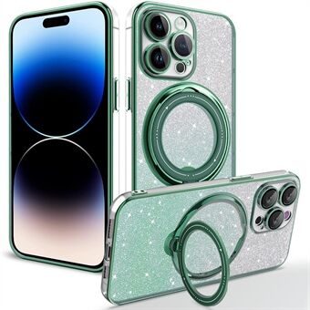 För iPhone 14 Pro kompatibel med MagSafe TPU-fodral Glitter Powder Roterande Kickstand Telefonskydd med linsfilm