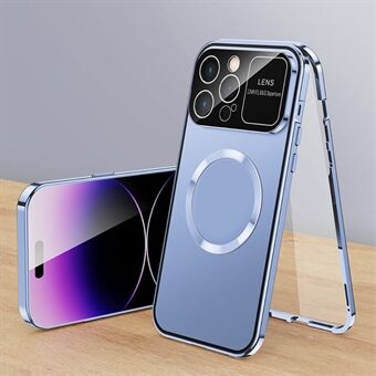 PC + aluminiumlegeringslås telefonfodral för iPhone 14 Pro med härdat glasfilm kompatibel med MagSafe
