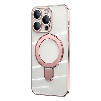 För iPhone 14 Pro Magnetic Ring Kickstand Cover TPU+Akryl Transparent telefonfodral med kameralinsfilm