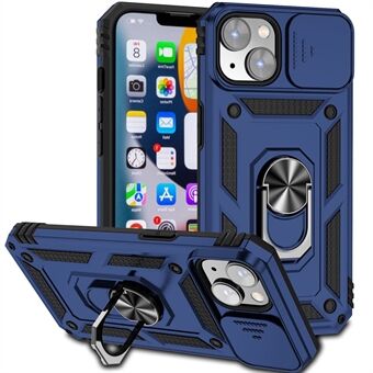 För iPhone 14 Plus 6,7 tums hård PC + mjuk TPU Stötsäker Kickstand Fodral Telefonskal med skjutkameraskyddsskydd