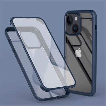 För iPhone 14 Plus HD genomskinligt dubbelsidigt telefonfodral i härdat glas Löstagbart 2-i-1 telefonfodral med fullständigt skydd